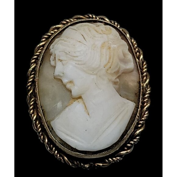 Rolyn 12kgf Carved Shell Cameo Brooch Pendant Signed R INC Vintage Estate - Picture 2 of 16
